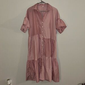 Striped tiered collared midi dress